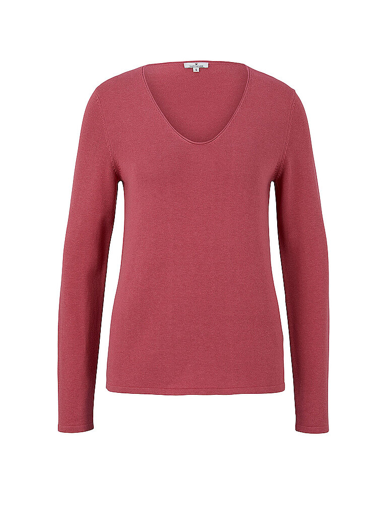 Tom Tailor Pull à Col En V Front Logo Coin Cozy Pink XS Femme
